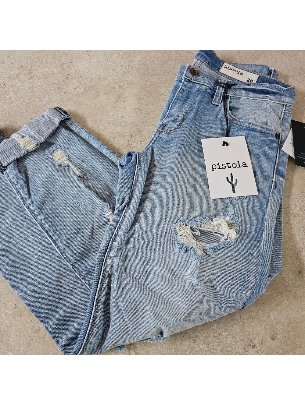 Pistola Nostalgia Distressed Light Blue Denim Jeans Size 26